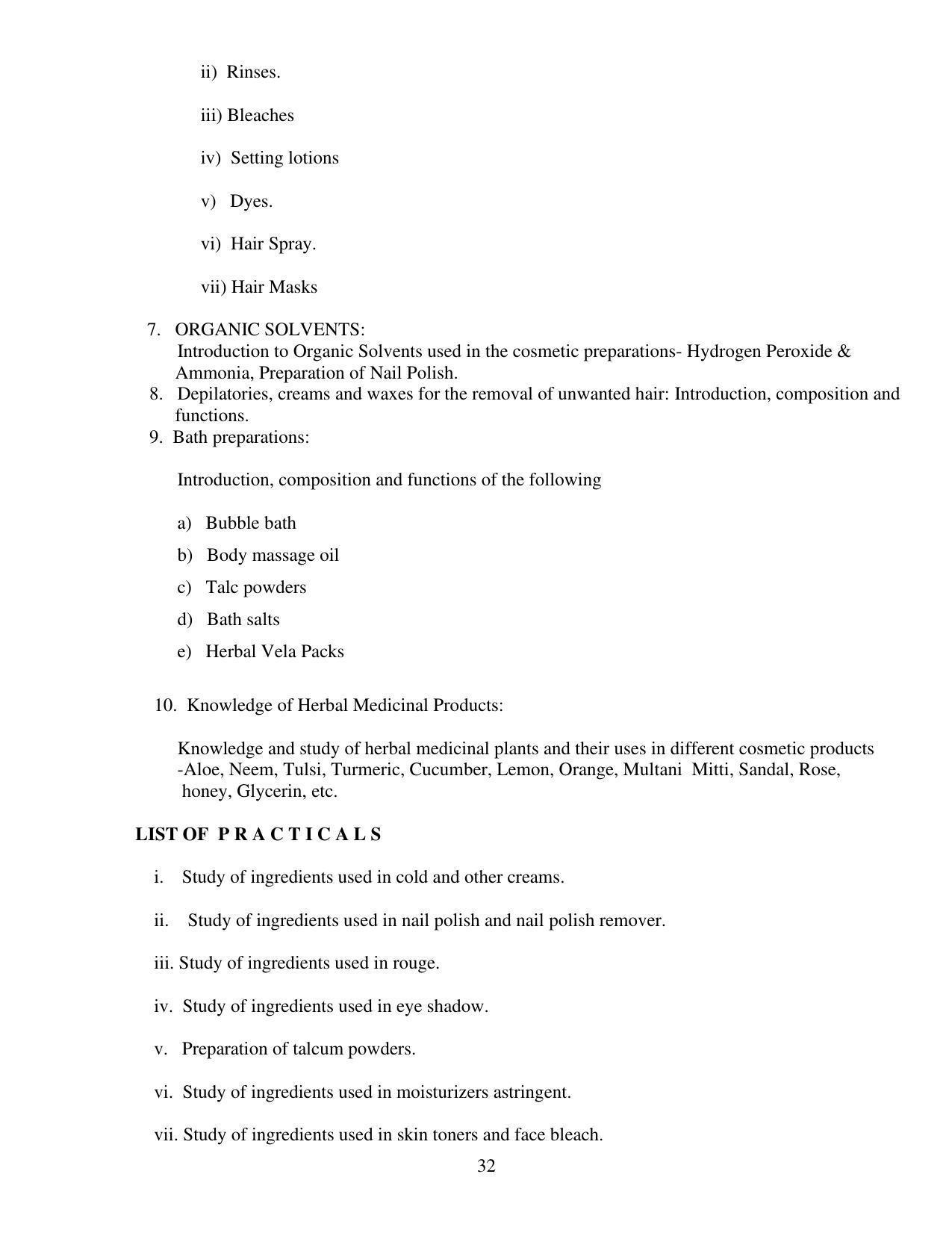 SYLLABUS FOR FIRST SEMESTER SESSION (2020-2021) - TWO SEMESTER POST GRADUATE DIPLOMA COURSE IN BEAUTY AND HEALTH CARE - Page 32