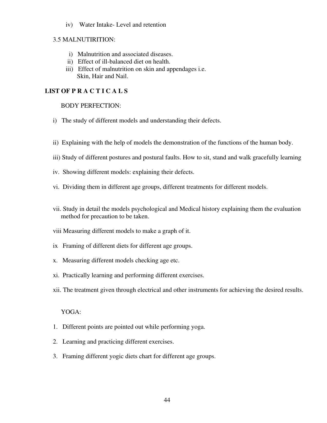 SYLLABUS FOR FIRST SEMESTER SESSION (2020-2021) - TWO SEMESTER POST GRADUATE DIPLOMA COURSE IN BEAUTY AND HEALTH CARE - Page 44