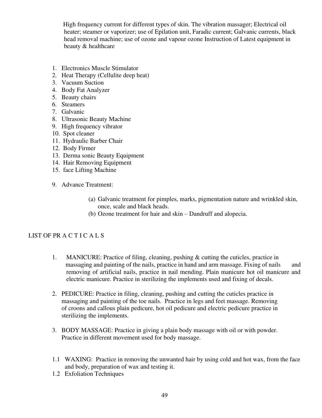 SYLLABUS FOR FIRST SEMESTER SESSION (2020-2021) - TWO SEMESTER POST GRADUATE DIPLOMA COURSE IN BEAUTY AND HEALTH CARE - Page 49