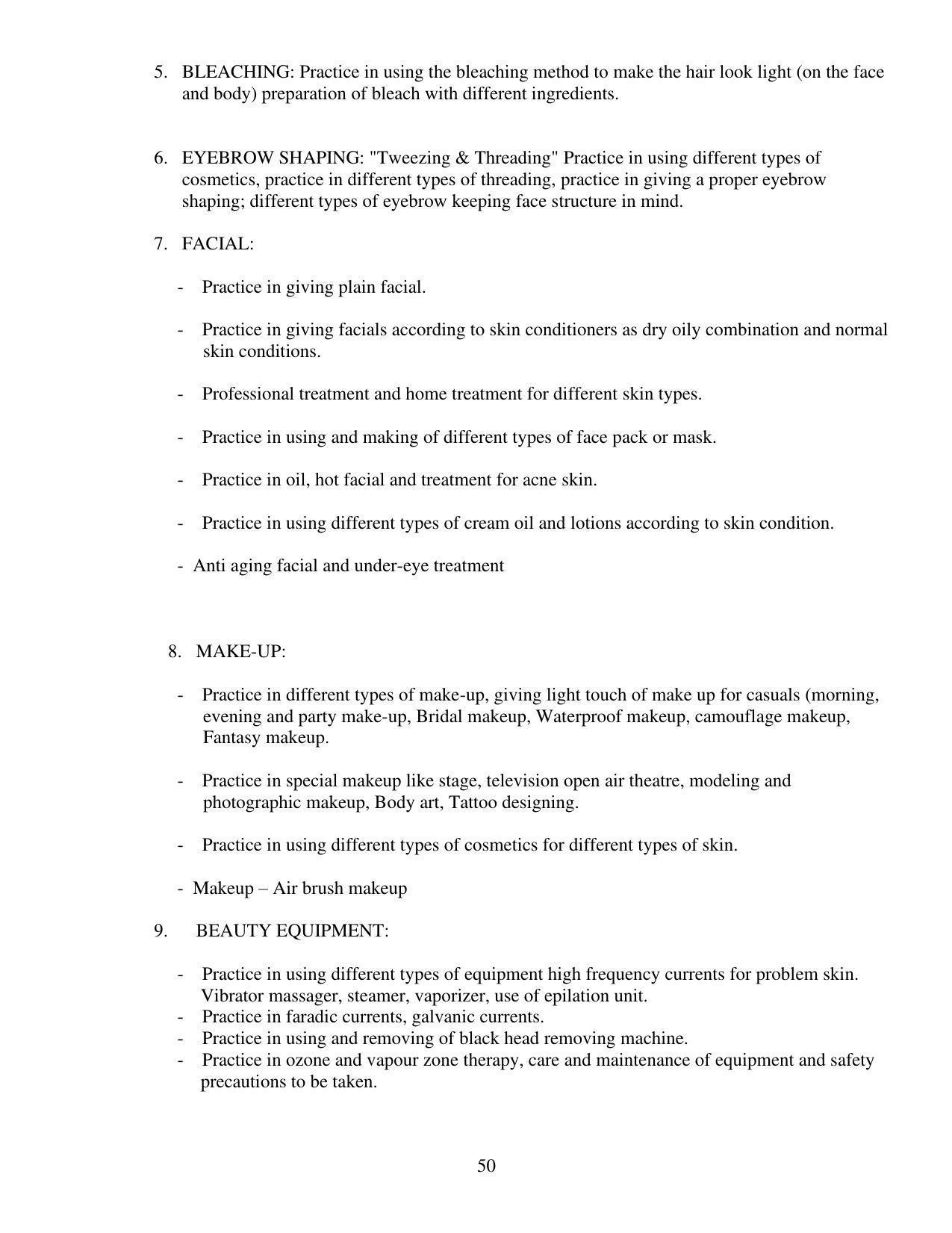 SYLLABUS FOR FIRST SEMESTER SESSION (2020-2021) - TWO SEMESTER POST GRADUATE DIPLOMA COURSE IN BEAUTY AND HEALTH CARE - Page 50