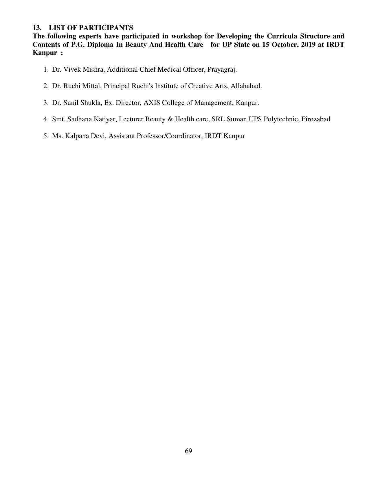 SYLLABUS FOR FIRST SEMESTER SESSION (2020-2021) - TWO SEMESTER POST GRADUATE DIPLOMA COURSE IN BEAUTY AND HEALTH CARE - Page 69