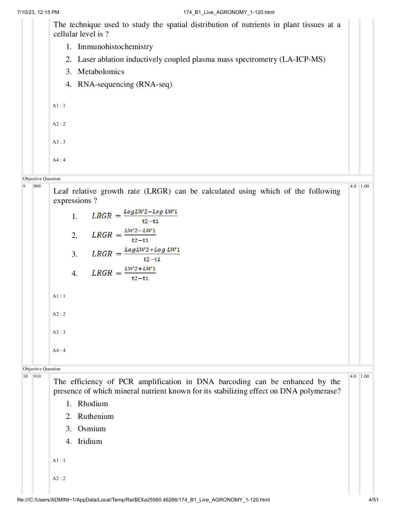 ICAR AIEEA PG 2023 AGRONOMY Question Paper - Page 4