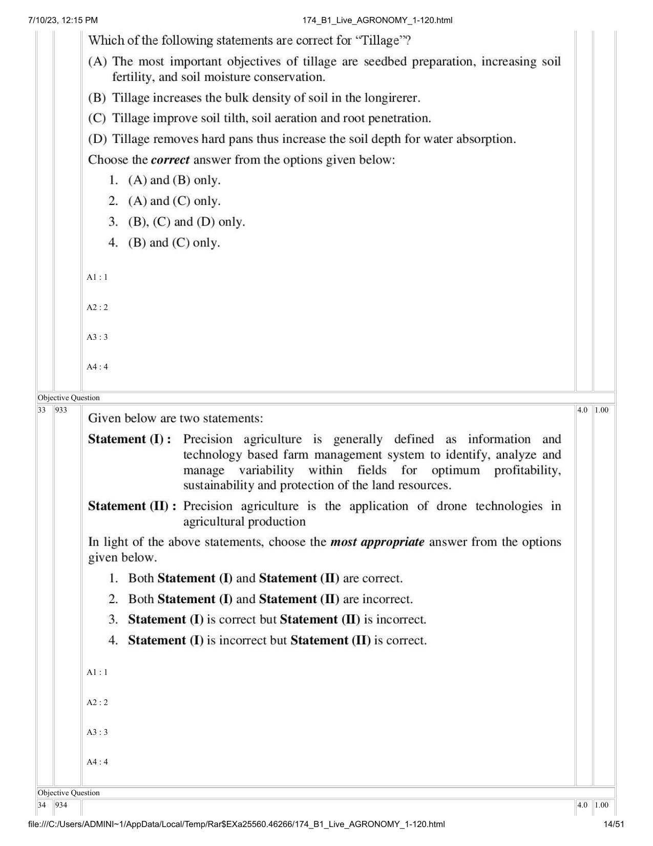 ICAR AIEEA PG 2023 AGRONOMY Question Paper - Page 14