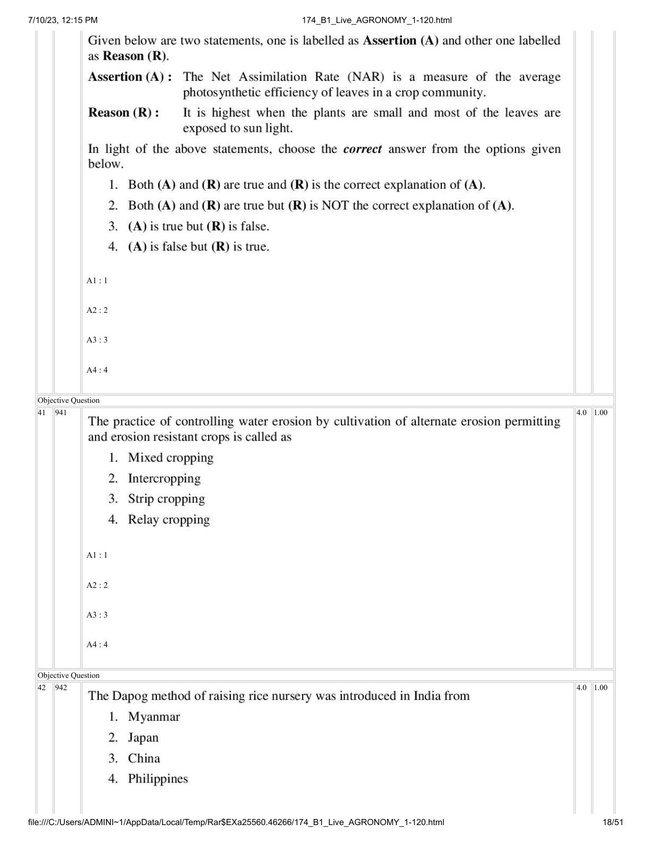 ICAR AIEEA PG 2023 AGRONOMY Question Paper - Page 18