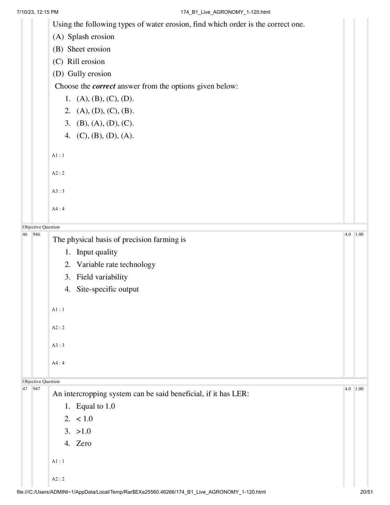 ICAR AIEEA PG 2023 AGRONOMY Question Paper - Page 20