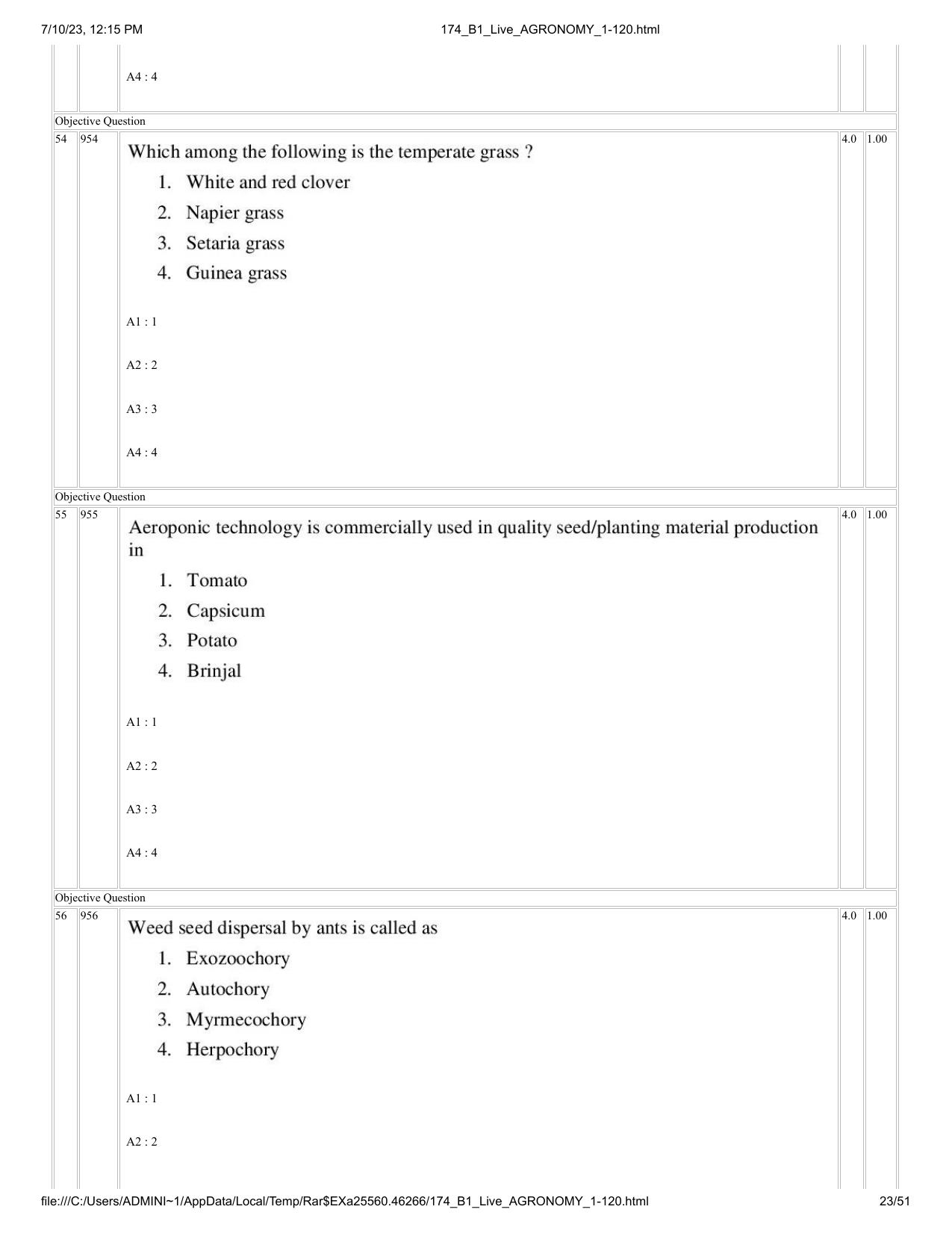 ICAR AIEEA PG 2023 AGRONOMY Question Paper - Page 23