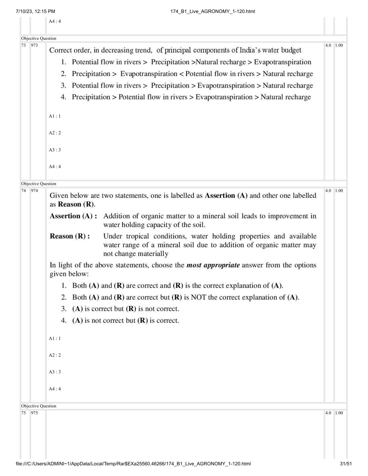 ICAR AIEEA PG 2023 AGRONOMY Question Paper - Page 31