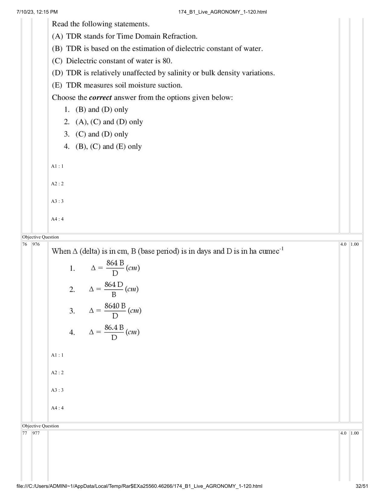 ICAR AIEEA PG 2023 AGRONOMY Question Paper - Page 32