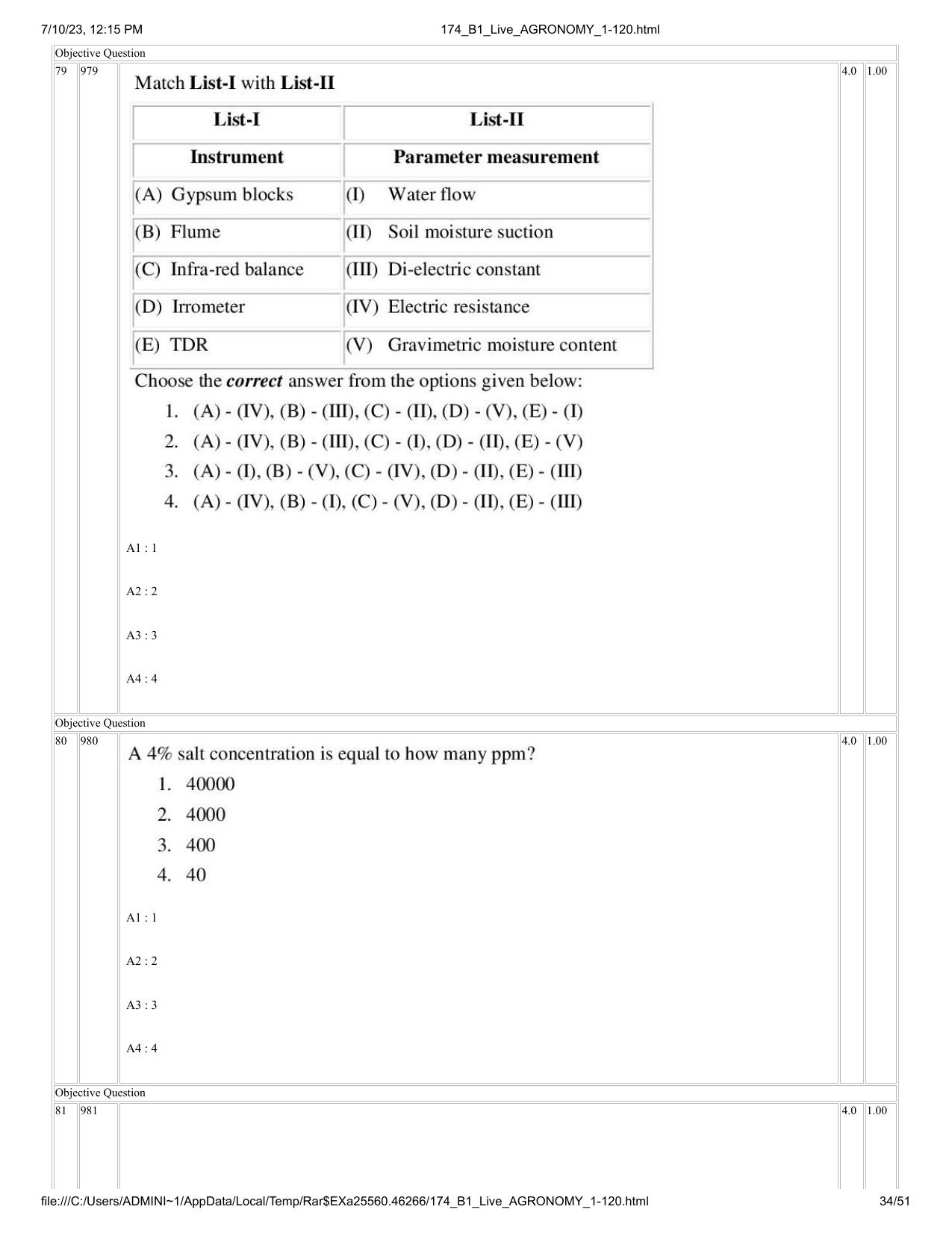 ICAR AIEEA PG 2023 AGRONOMY Question Paper - Page 34