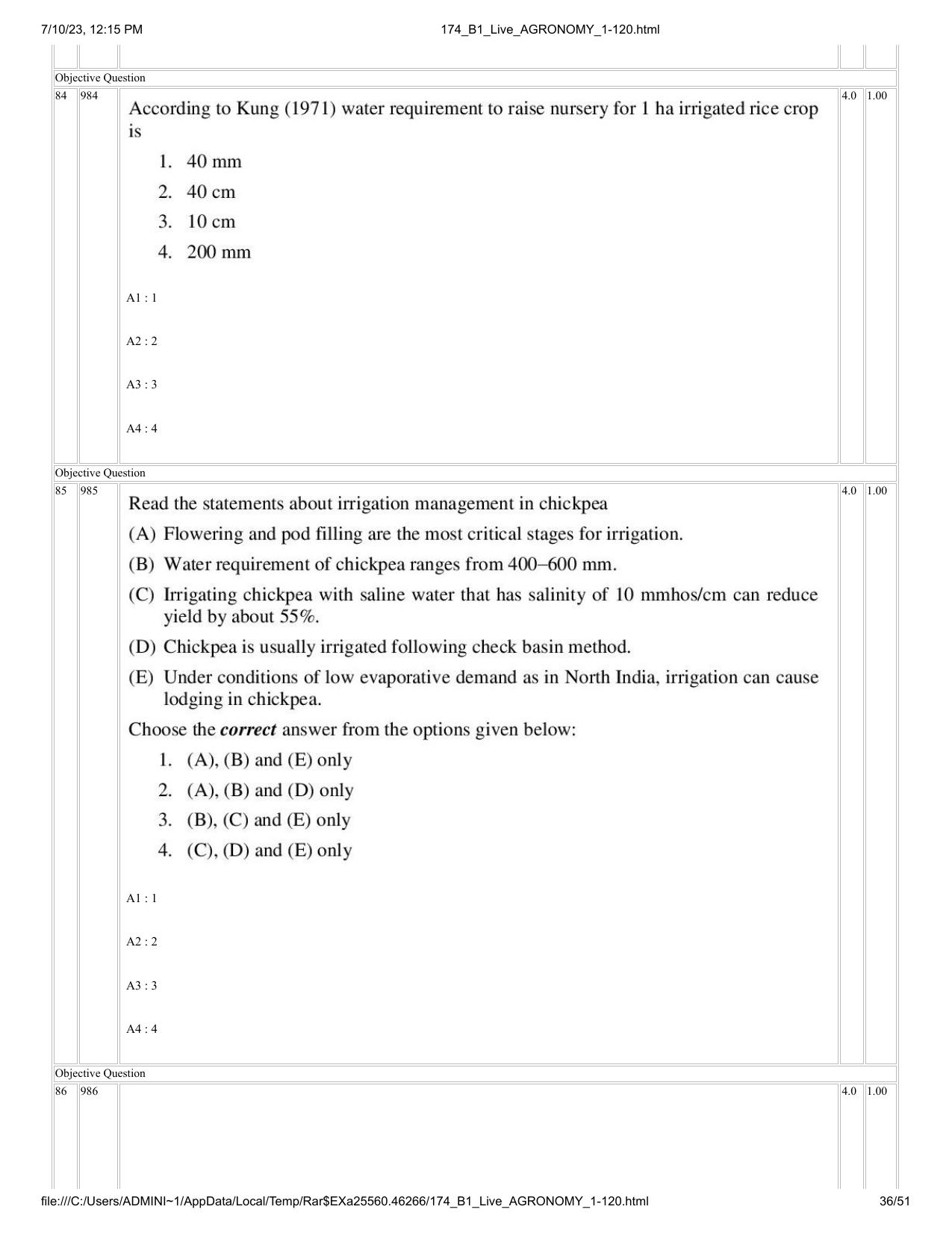 ICAR AIEEA PG 2023 AGRONOMY Question Paper - Page 36