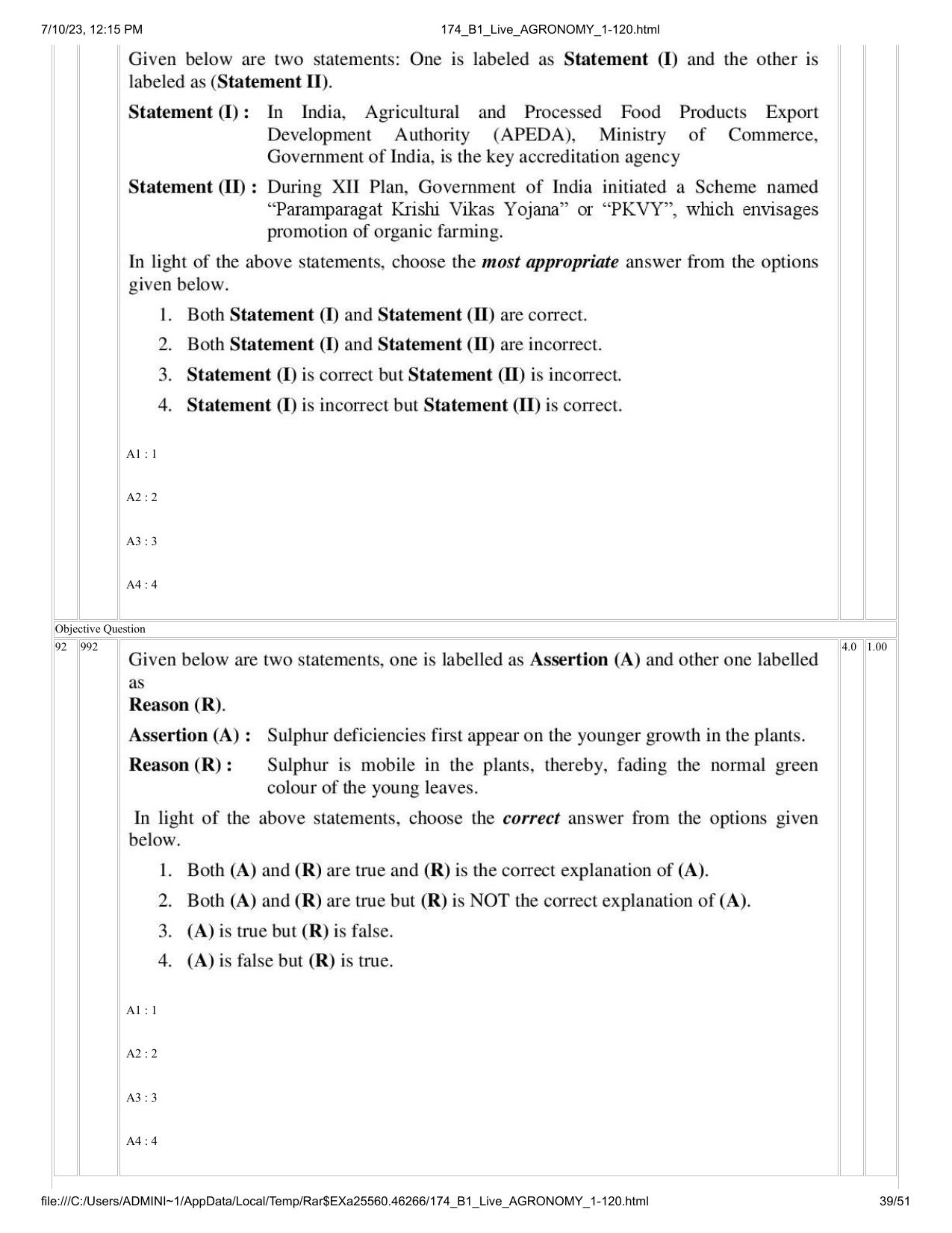 ICAR AIEEA PG 2023 AGRONOMY Question Paper - Page 39