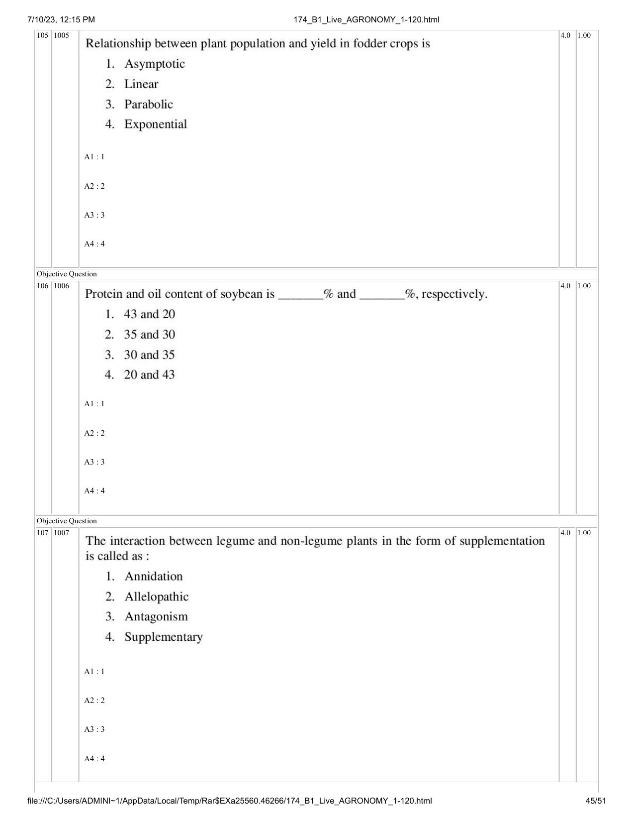 ICAR AIEEA PG 2023 AGRONOMY Question Paper - Page 45