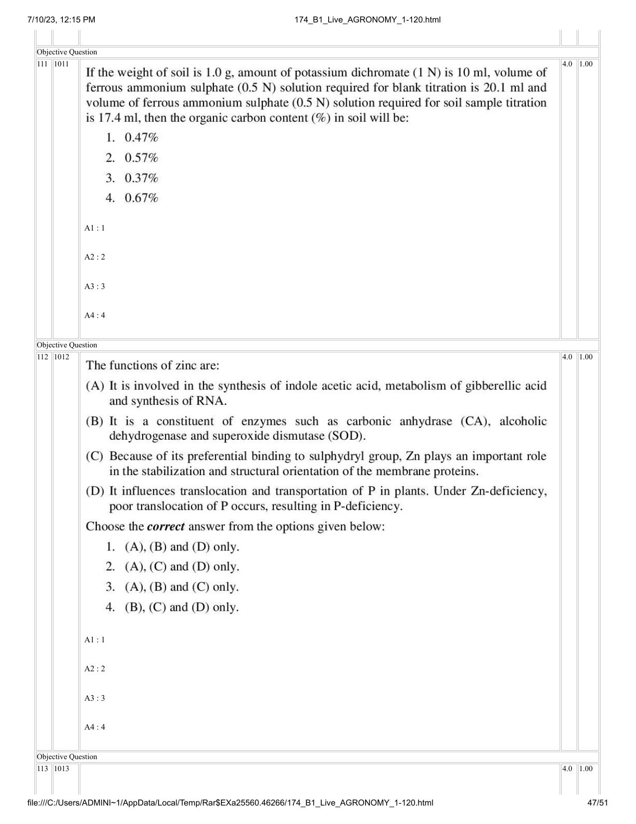 ICAR AIEEA PG 2023 AGRONOMY Question Paper - Page 47