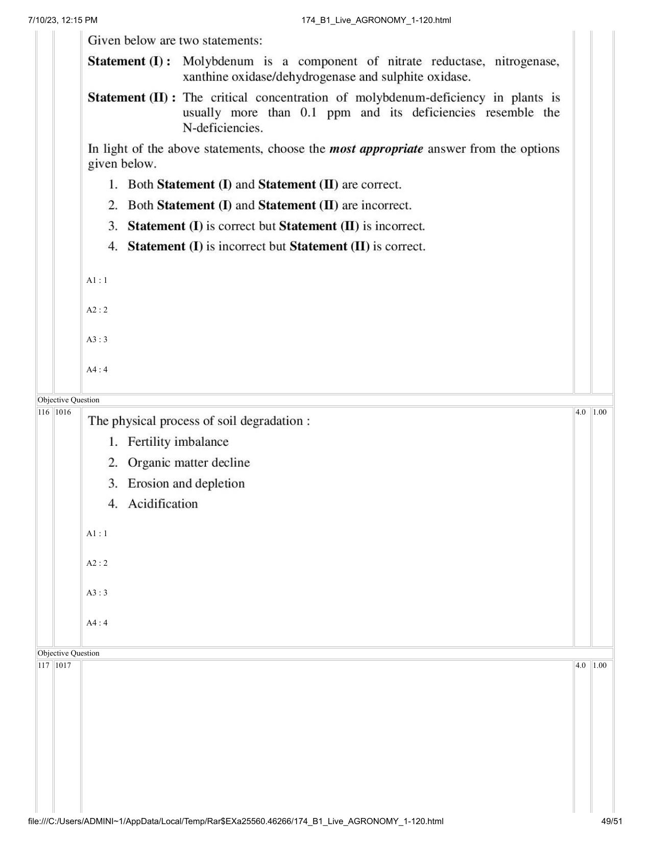 ICAR AIEEA PG 2023 AGRONOMY Question Paper - Page 49