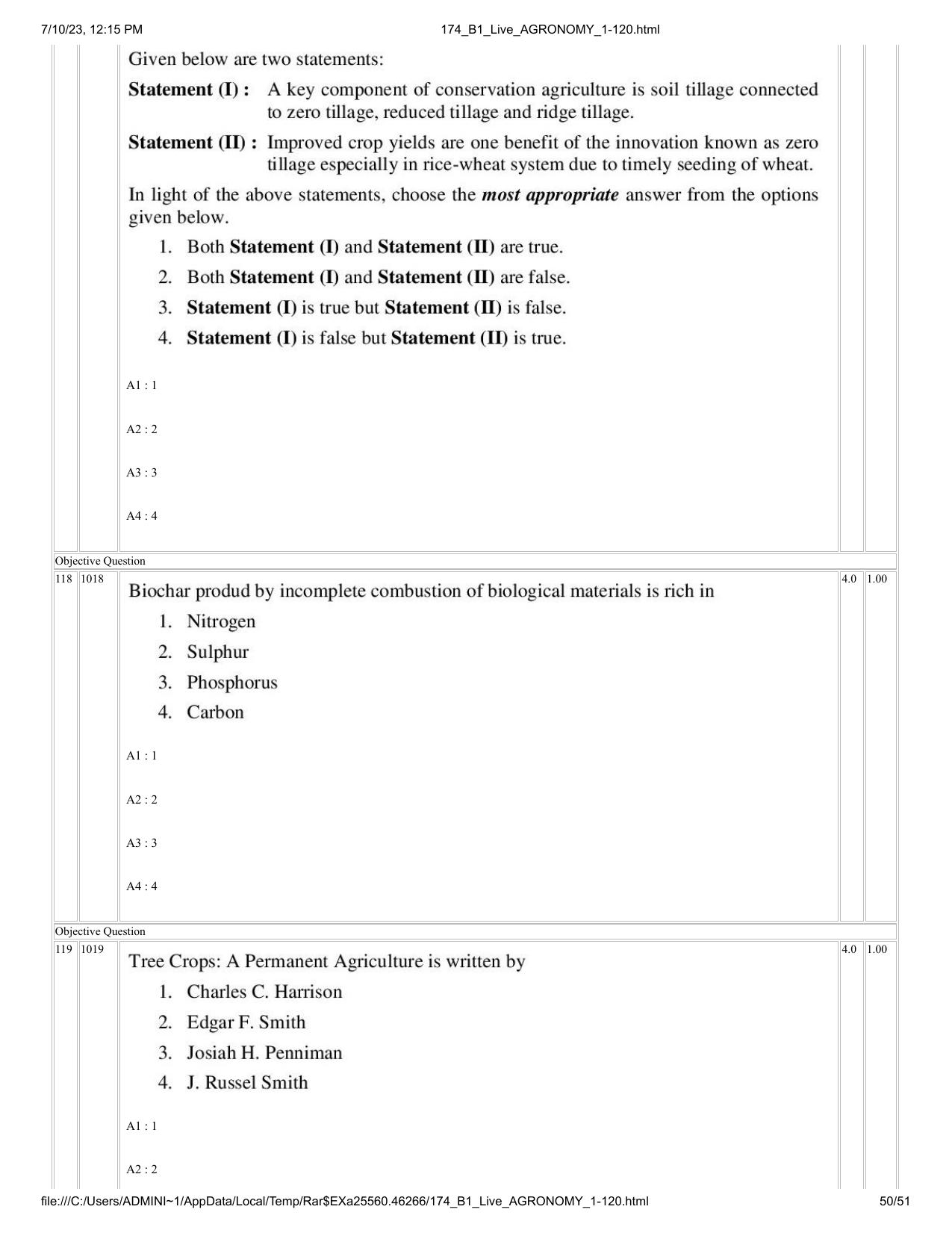 ICAR AIEEA PG 2023 AGRONOMY Question Paper - Page 50
