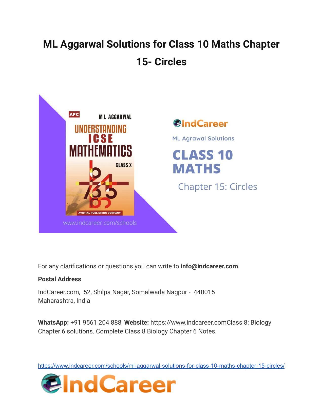 ML Aggarwal Solutions for Class 10 Maths Chapter 15- Circles - Page 1