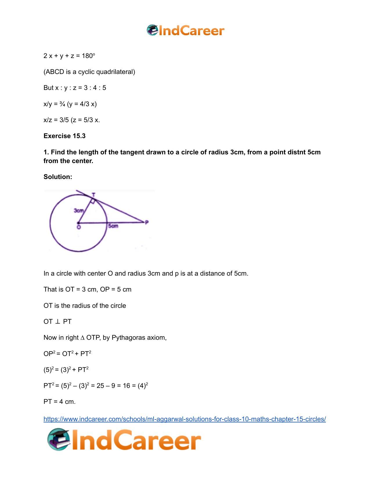 ML Aggarwal Solutions for Class 10 Maths Chapter 15- Circles - Page 36