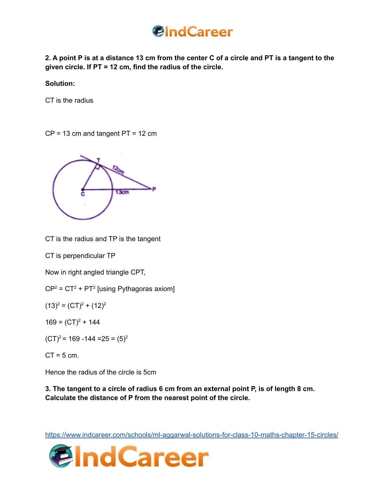 ML Aggarwal Solutions for Class 10 Maths Chapter 15- Circles - Page 37