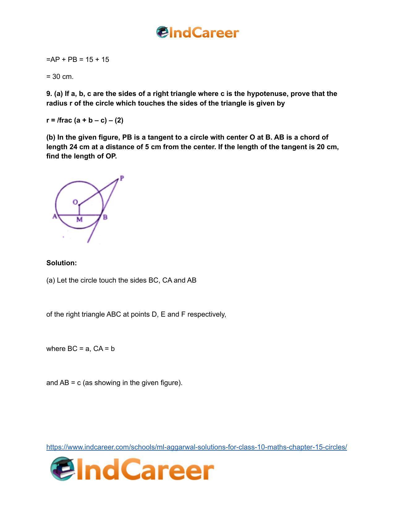 ML Aggarwal Solutions for Class 10 Maths Chapter 15- Circles - Page 47