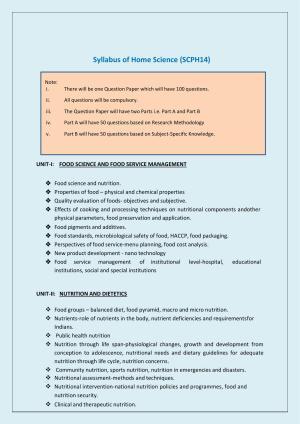 NTA PhD Entrance Exam Home Science Syllabus