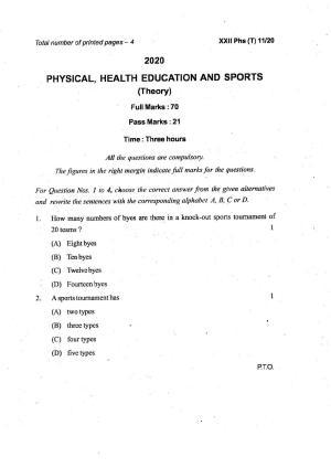 COHSEM Class 12 Physical, Health Education & Sports Question Papers 2020