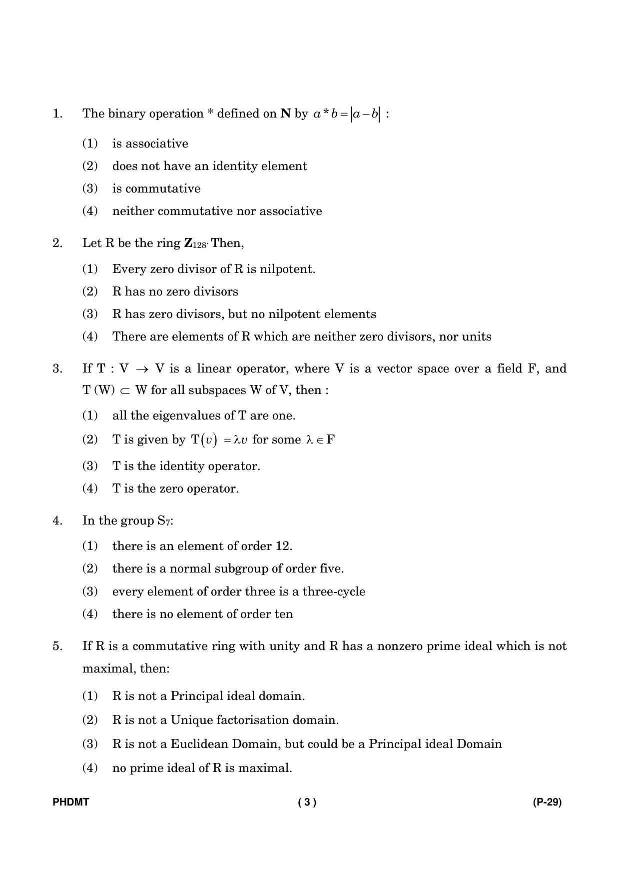 IGNOU PhD Entrance Test Ph. D. (Mathematics) Entrance Test, July, 2023 Question Paper - Page 4