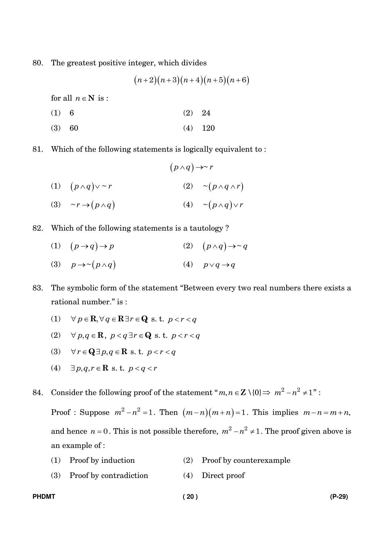 IGNOU PhD Entrance Test Ph. D. (Mathematics) Entrance Test, July, 2023 Question Paper - Page 21