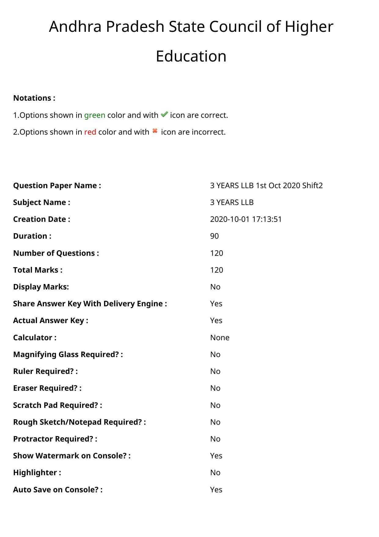AP LAWCET 2020 - 3 Year LLB Question Paper With Keys - Page 1