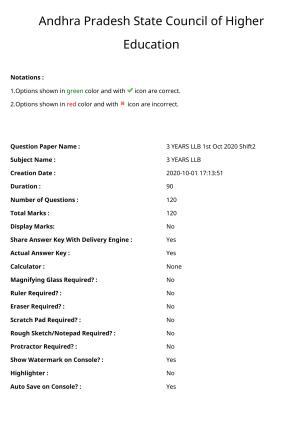AP LAWCET 2020 - 3 Year LLB Question Paper With Keys