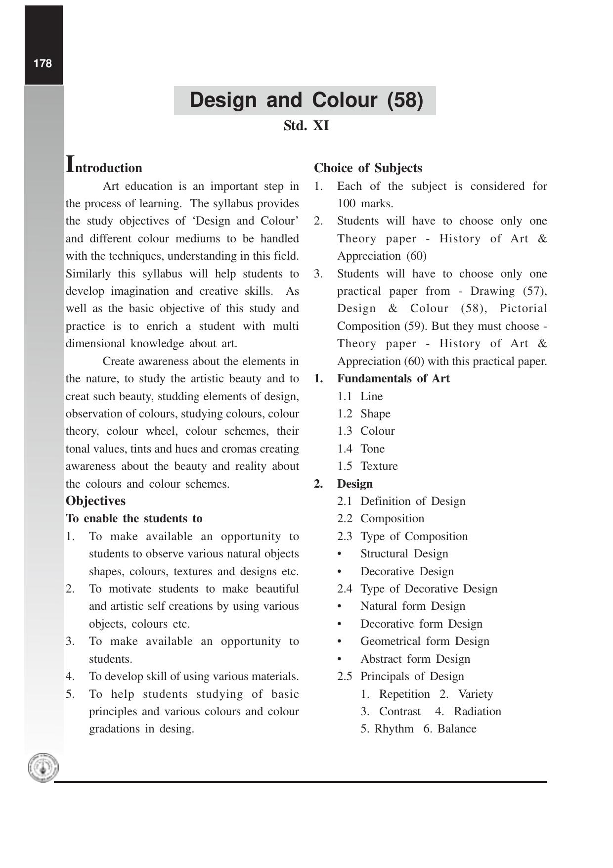 Maharashtra HSC Design and Colour Syllabus  - Page 1