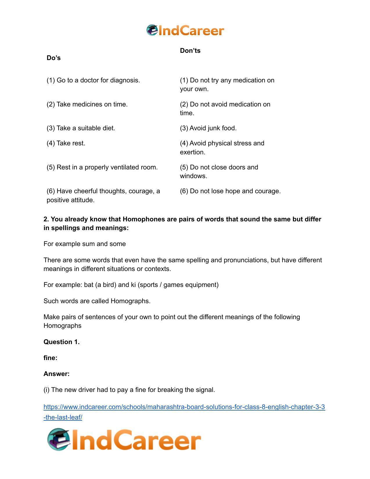 Maharashtra Board Solutions for Class 8- English: Chapter 3.3- The Last Leaf - Page 3