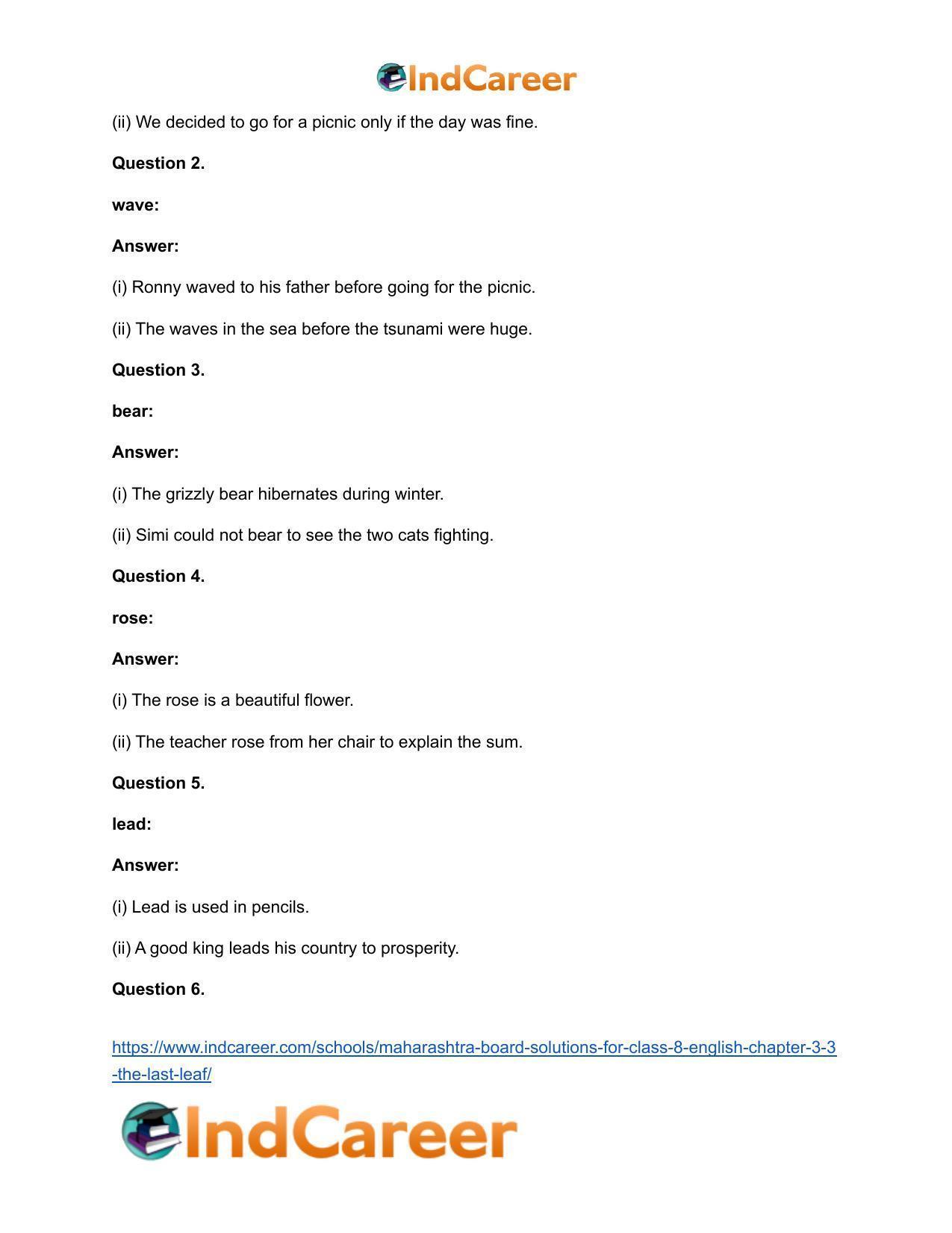 Maharashtra Board Solutions for Class 8- English: Chapter 3.3- The Last Leaf - Page 4