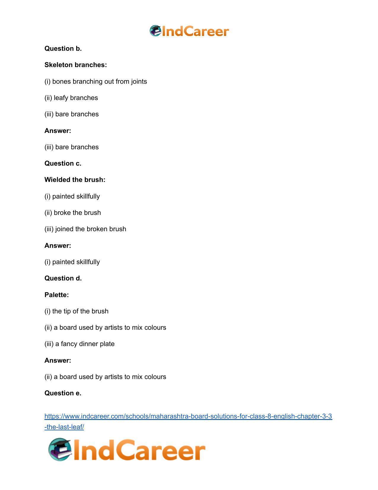 Maharashtra Board Solutions for Class 8- English: Chapter 3.3- The Last Leaf - Page 6
