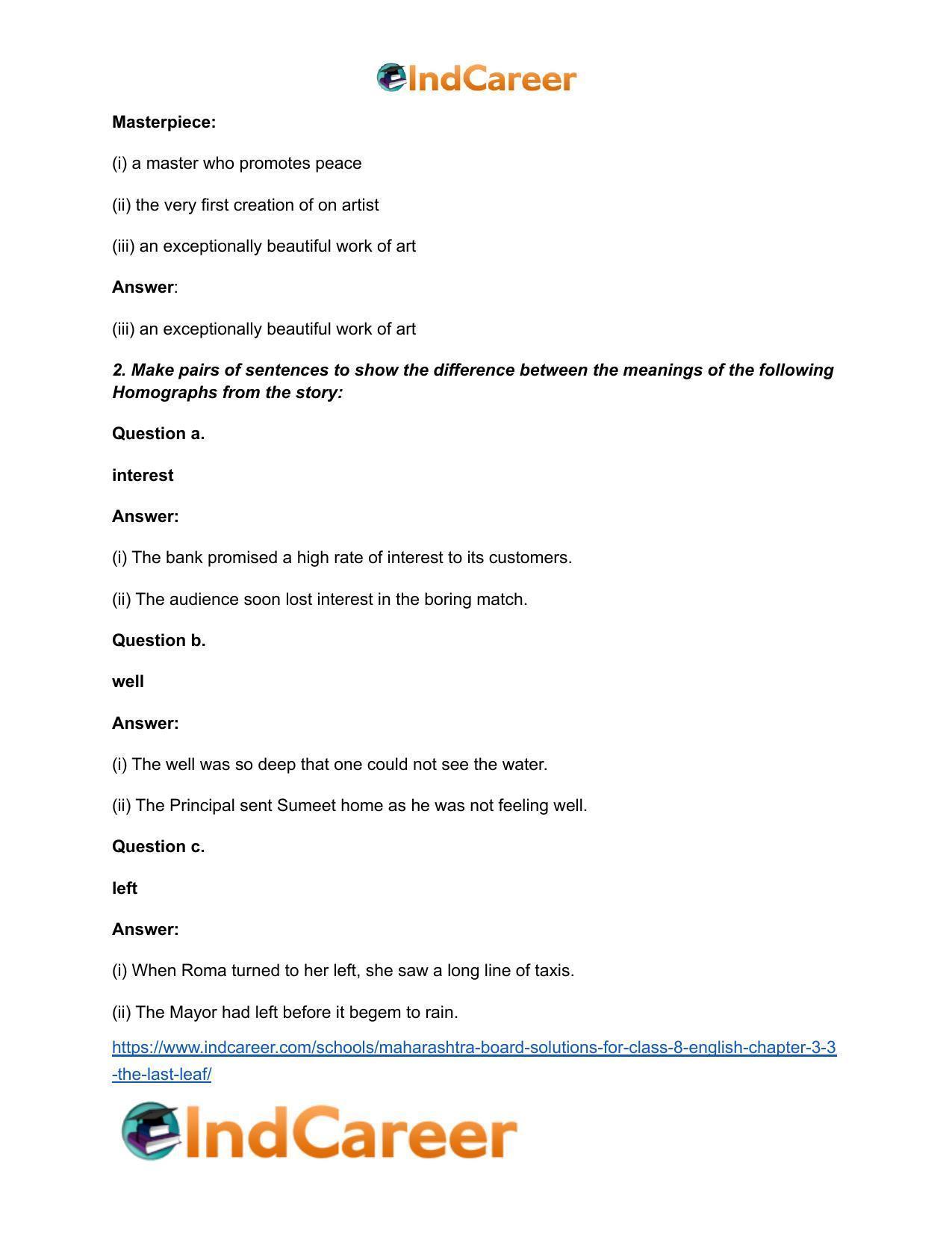 Maharashtra Board Solutions for Class 8- English: Chapter 3.3- The Last Leaf - Page 7