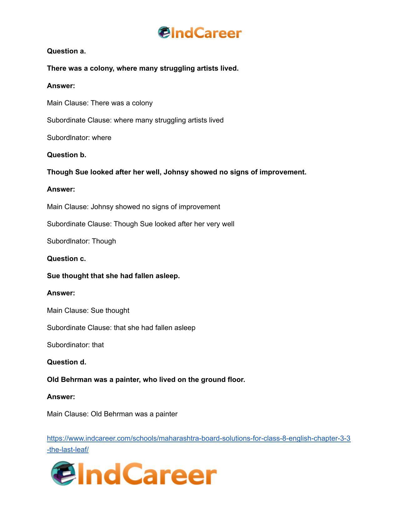 Maharashtra Board Solutions for Class 8- English: Chapter 3.3- The Last Leaf - Page 13