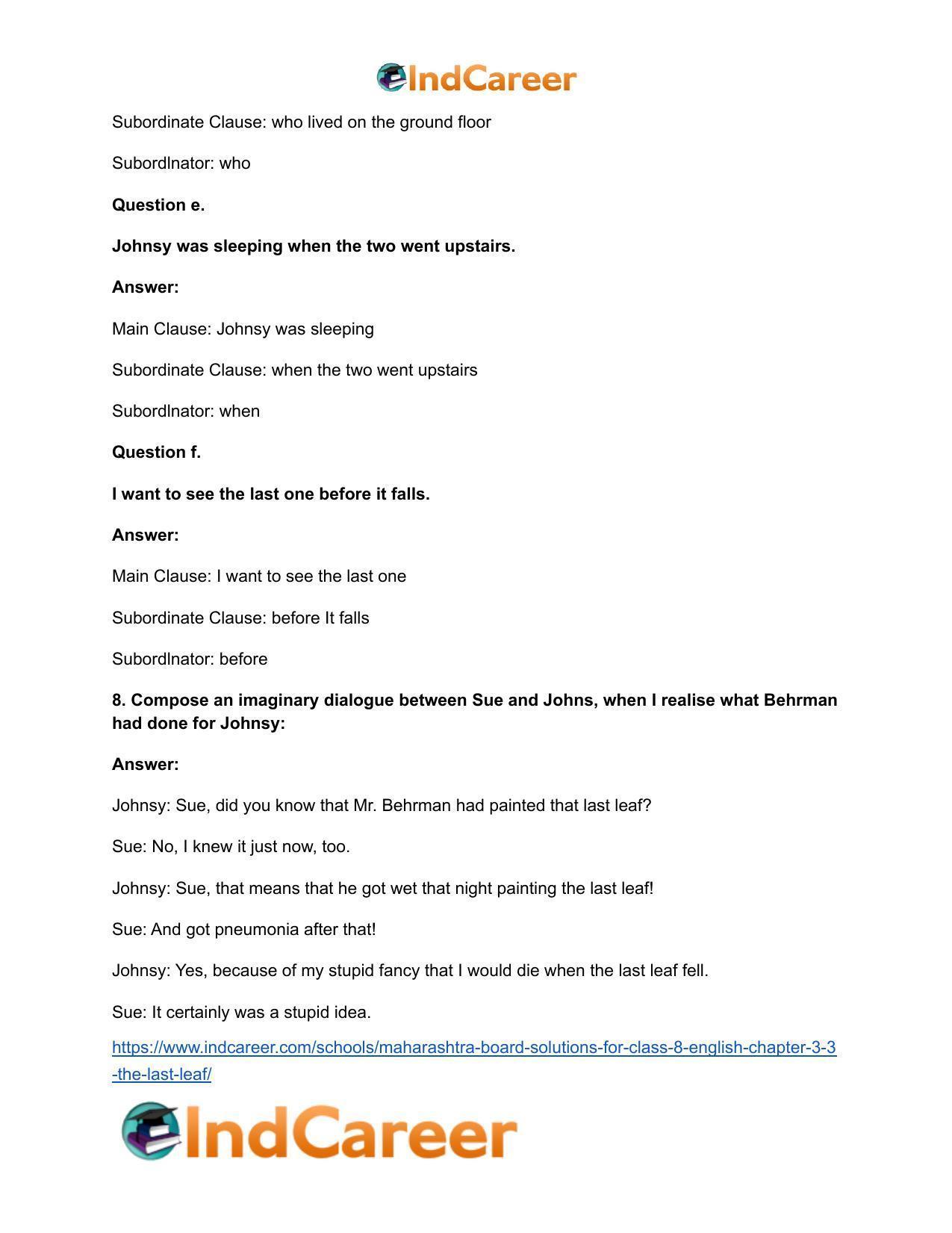 Maharashtra Board Solutions for Class 8- English: Chapter 3.3- The Last Leaf - Page 14