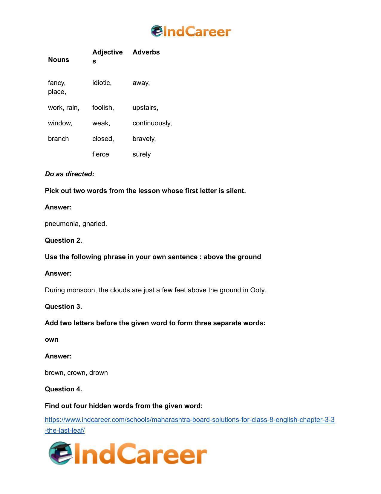 Maharashtra Board Solutions for Class 8- English: Chapter 3.3- The Last Leaf - Page 19