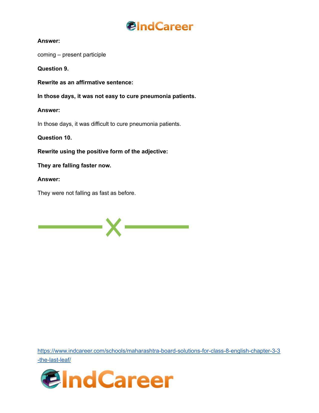 Maharashtra Board Solutions for Class 8- English: Chapter 3.3- The Last Leaf - Page 21