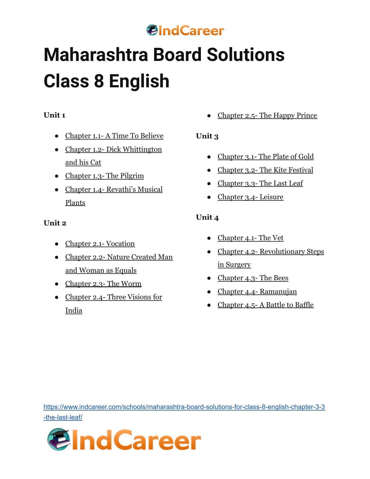 Maharashtra Board Solutions for Class 8- English: Chapter 3.3- The Last Leaf - Page 22