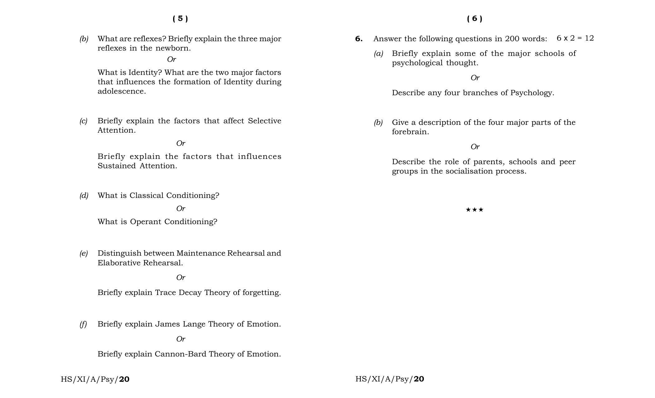Meghalaya Board (MBOSE) Class 11 Psychology 2020 Question Paper - Page 3