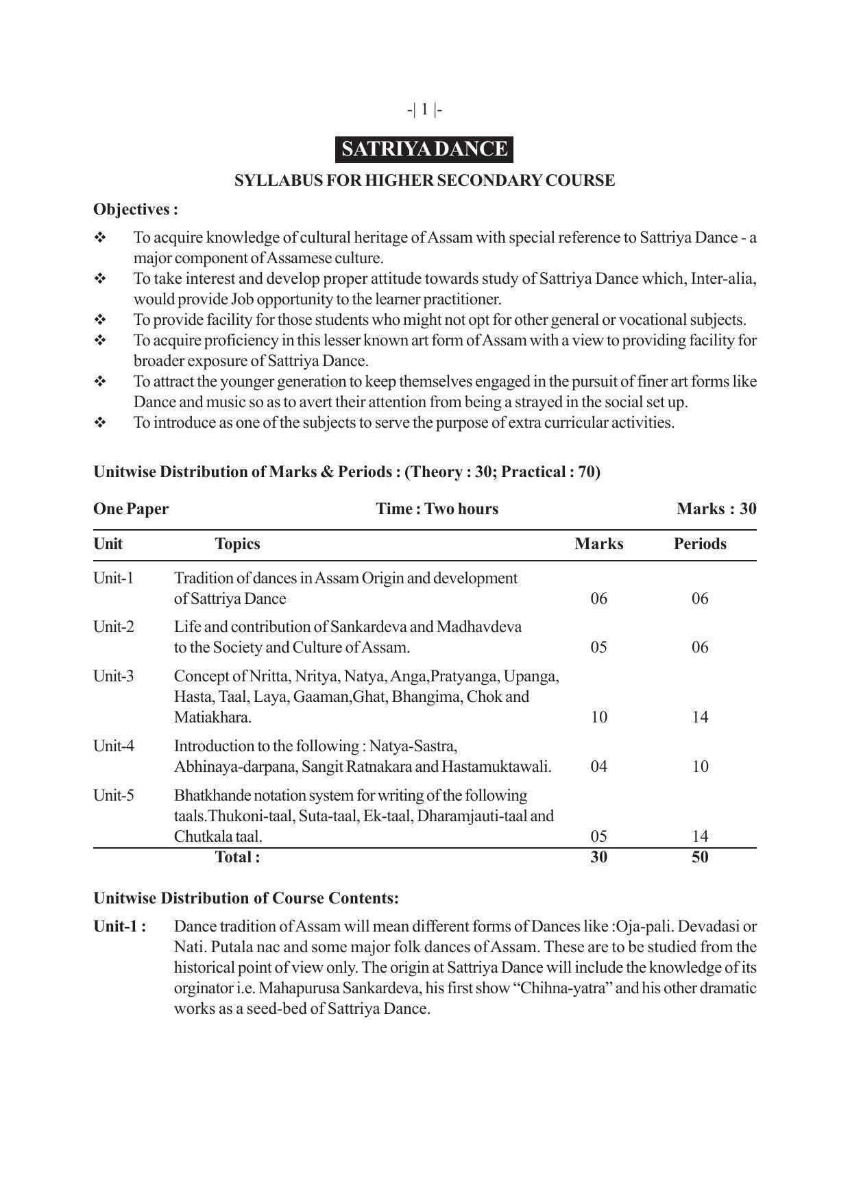 AHSEC 1st Year Satriya-Dance Syllabus - Page 1
