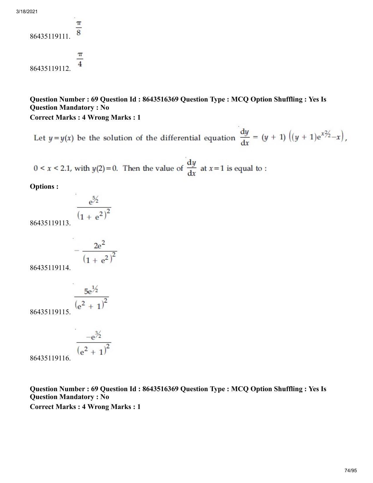JEE Mains 2021: BTech EMA (Shift 2) 18-03-2021 Question Paper - Page 74