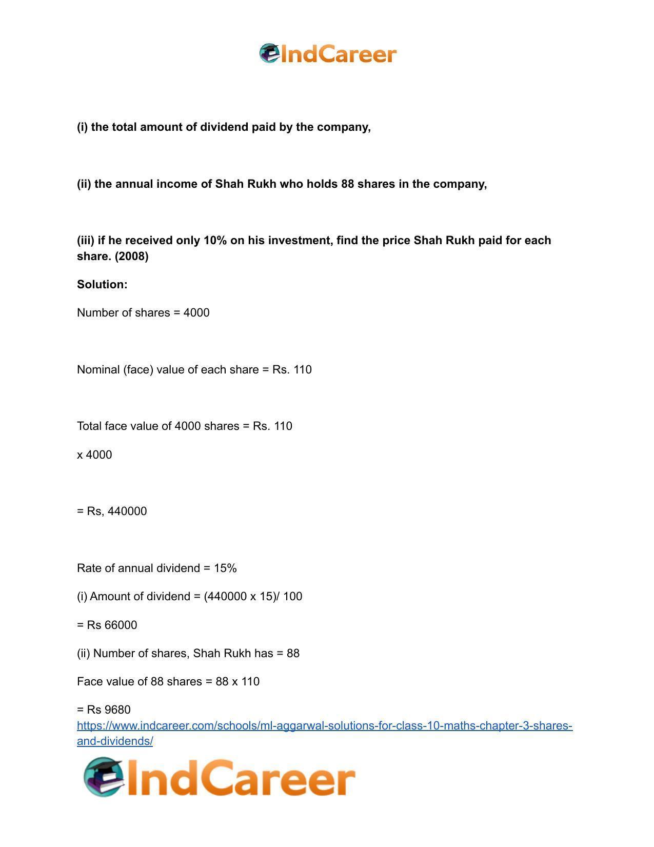 ML Aggarwal Solutions for Class 10 Maths Chapter 3- Shares and Dividends - Page 13