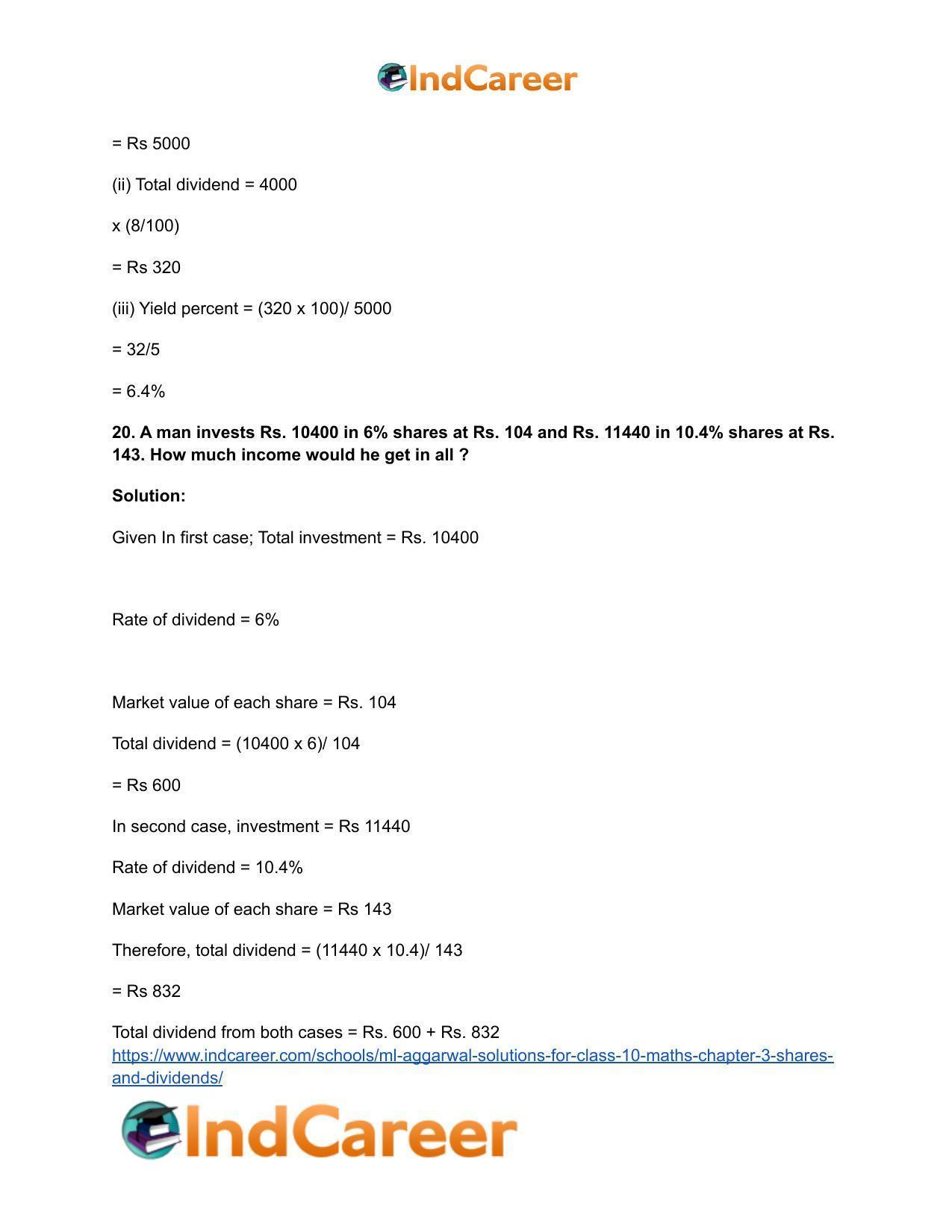 ML Aggarwal Solutions for Class 10 Maths Chapter 3- Shares and Dividends - Page 16