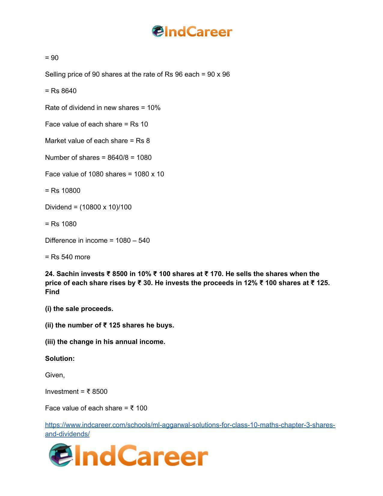 ML Aggarwal Solutions for Class 10 Maths Chapter 3- Shares and Dividends - Page 19