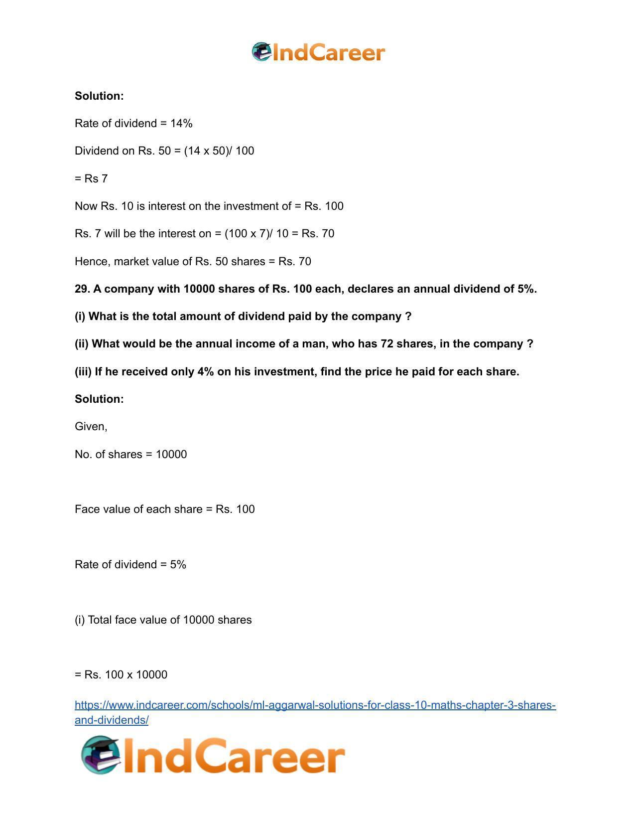 ML Aggarwal Solutions for Class 10 Maths Chapter 3- Shares and Dividends - Page 23