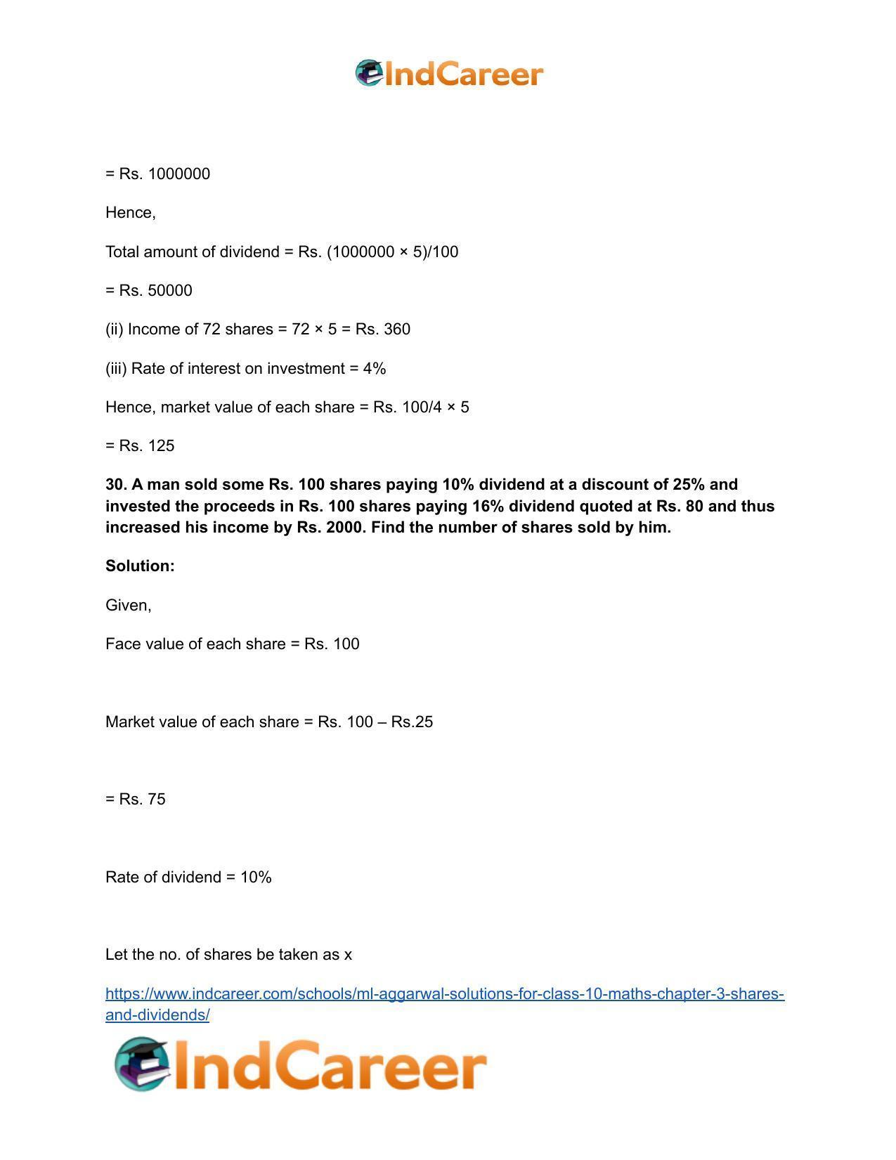 ML Aggarwal Solutions for Class 10 Maths Chapter 3- Shares and Dividends - Page 24