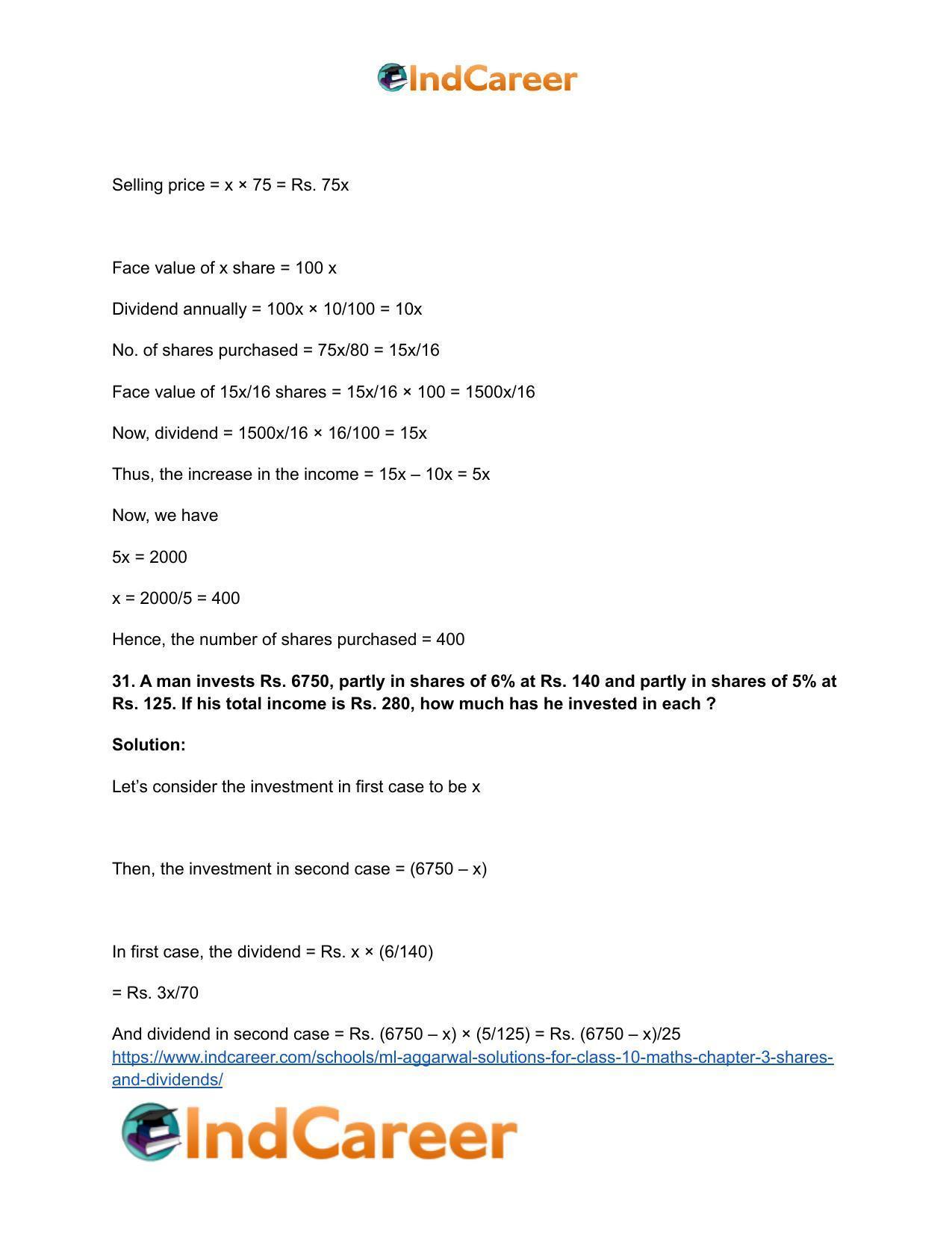 ML Aggarwal Solutions for Class 10 Maths Chapter 3- Shares and Dividends - Page 25