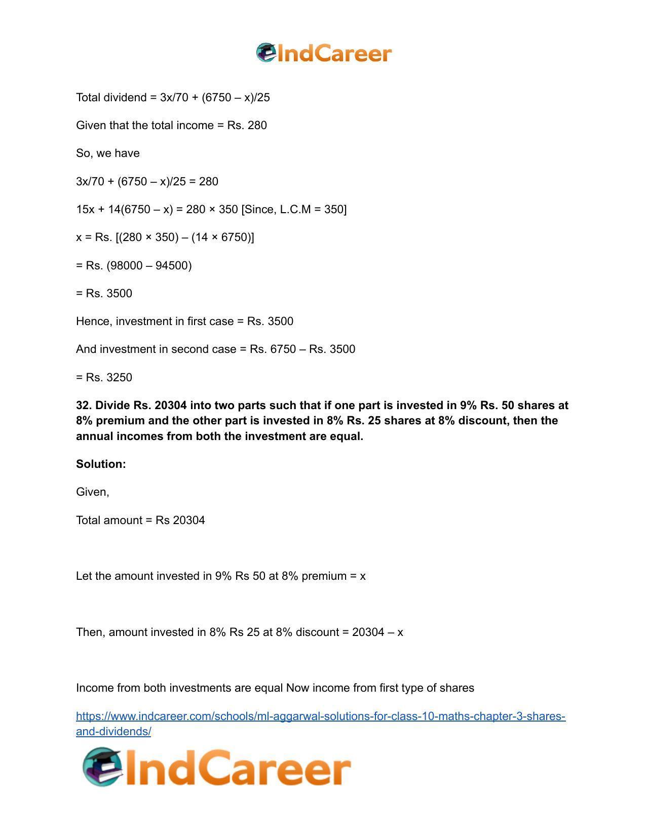 ML Aggarwal Solutions for Class 10 Maths Chapter 3- Shares and Dividends - Page 26