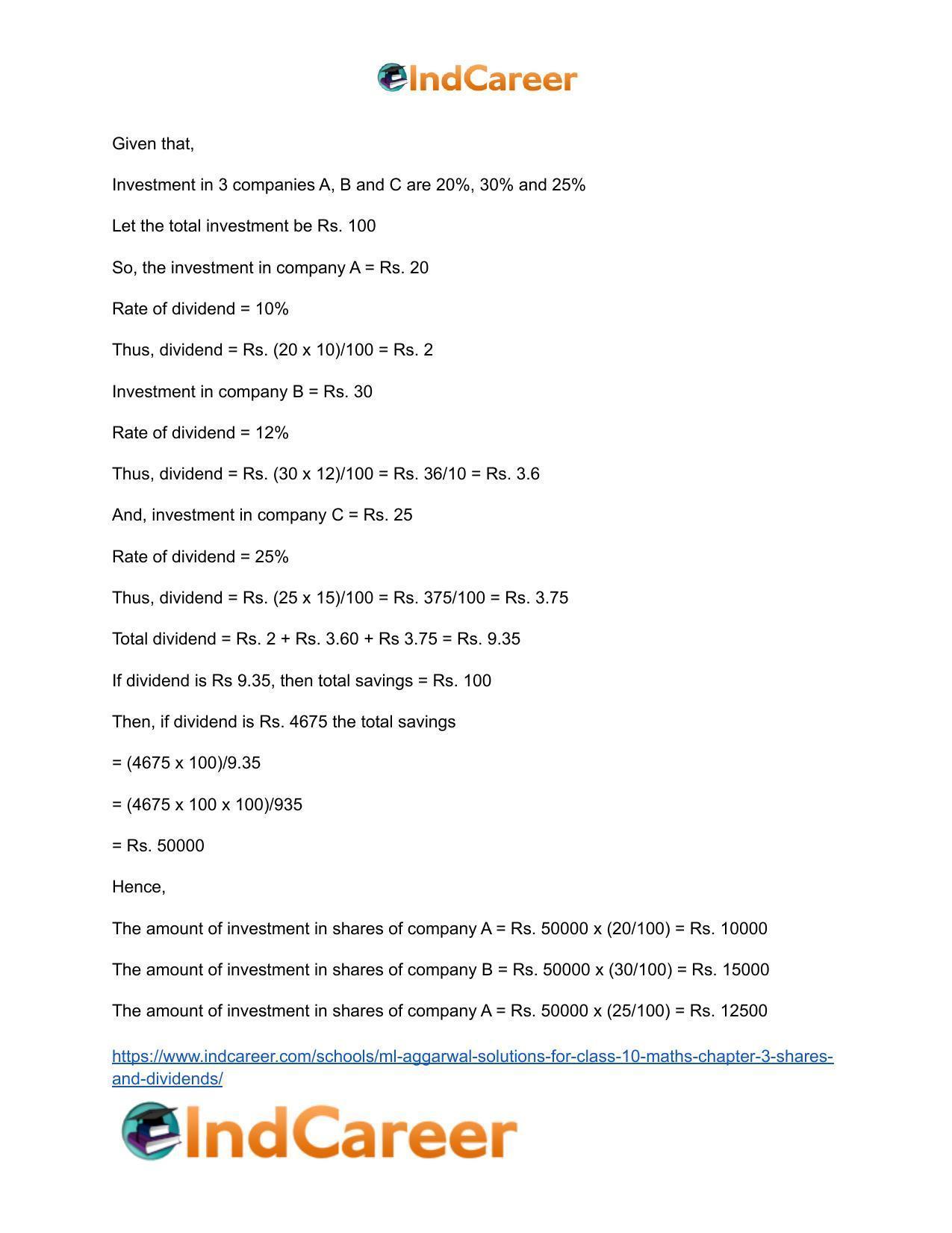 ML Aggarwal Solutions for Class 10 Maths Chapter 3- Shares and Dividends - Page 34